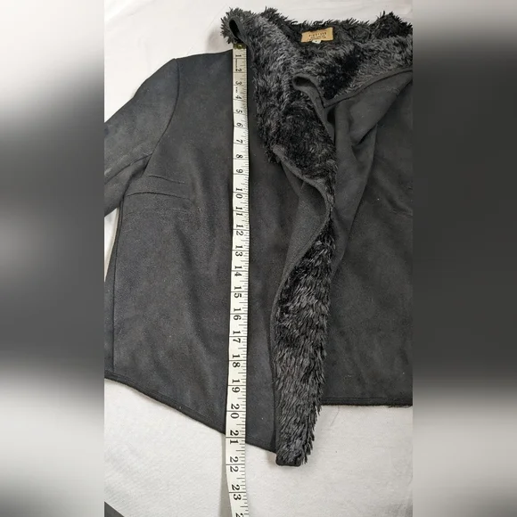 Black suede shearling cropped jacket, vintage style, Pico 1988 size S - Picture 7 of 16